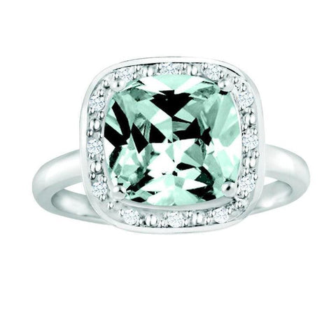 March Birthstone Ring with Diamond Accent set in Sterling Silver