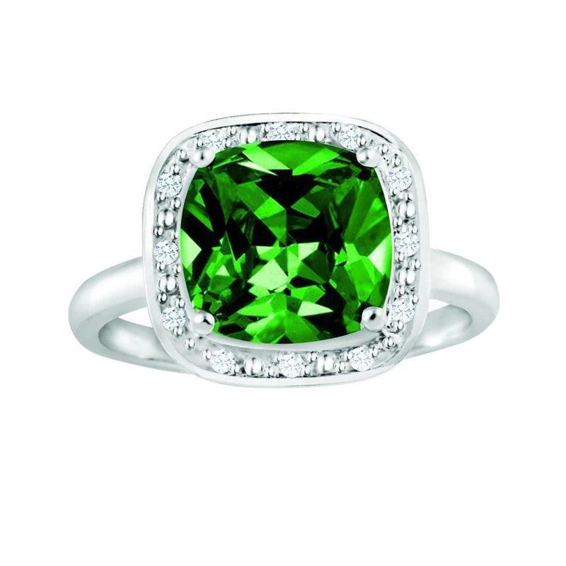 May Birthstone Ring with Diamond Accent set in Sterling Silver