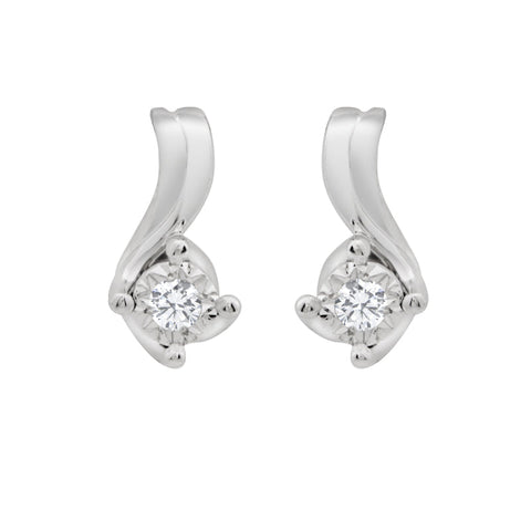 0.06TDW Diamond Earrings with Curved Design in 10K White Gold