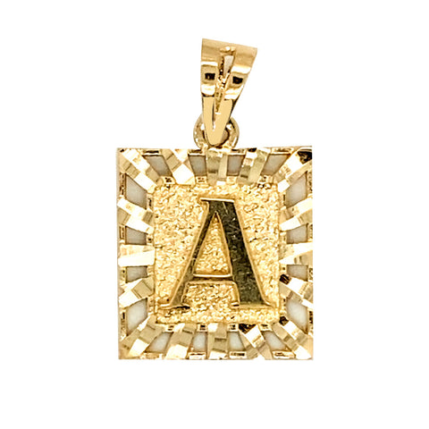 10K Yellow Gold Initial Letter A Square Pendant