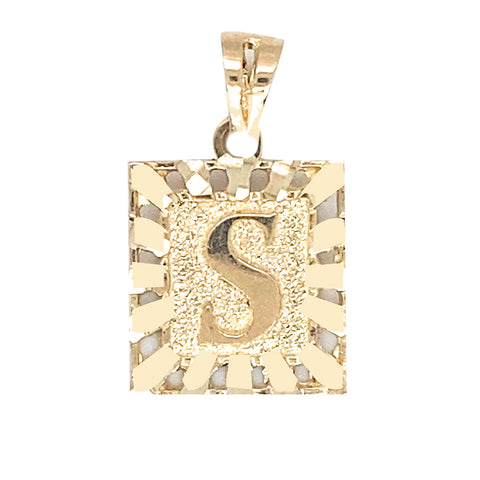 Initial Letter S Square Pendant in 10K Yellow Gold