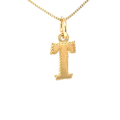 Initial Letter T Pendant in Solid 10K Yellow Gold