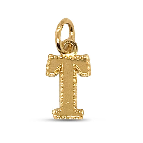 Initial Letter T Pendant in Solid 10K Yellow Gold