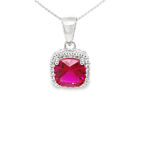 July Birthstone Ruby Color CZ Pendant in Sterling Silver