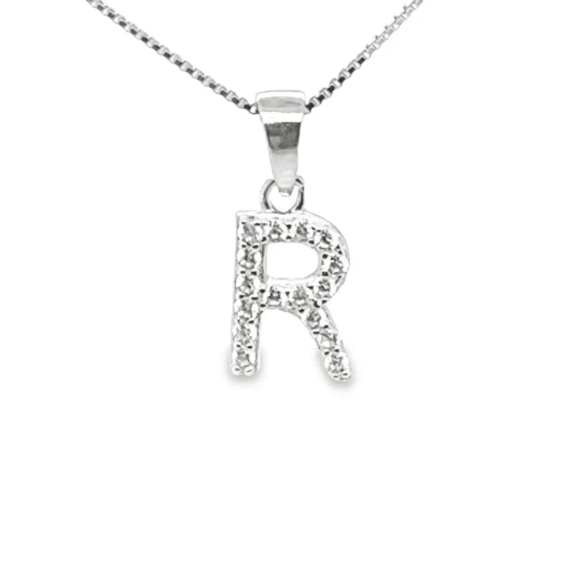 Initial Letter R Pendant CZ in Sterling Silver