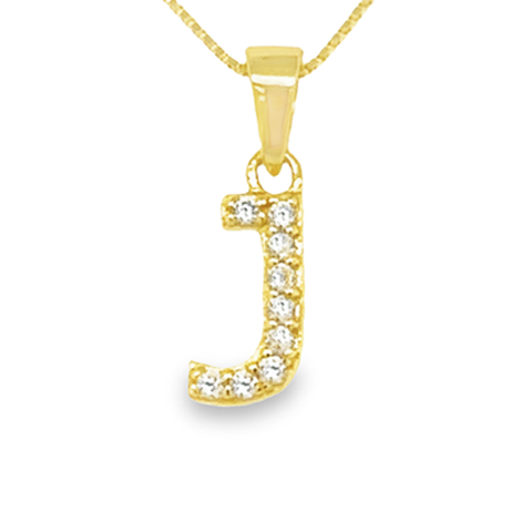 Yellow Gold Plated Sterling Silver Cubic Zirconia Letter J Pendant