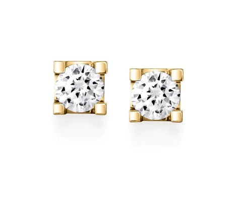 Canadian Diamond 0.33ct Solitaire Earrings in Four Claw Setting Set in 14K Yellow Gold
