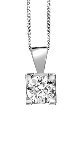 Canadian Diamond 0.10ct Solitaire Pendant in Four Claw Setting Set in 14K White Gold