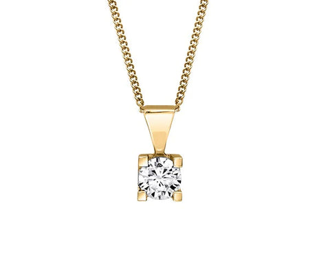 Canadian Diamond 0.25ct Solitaire Pendant in Four Claw Setting Set in 14K Yellow Gold