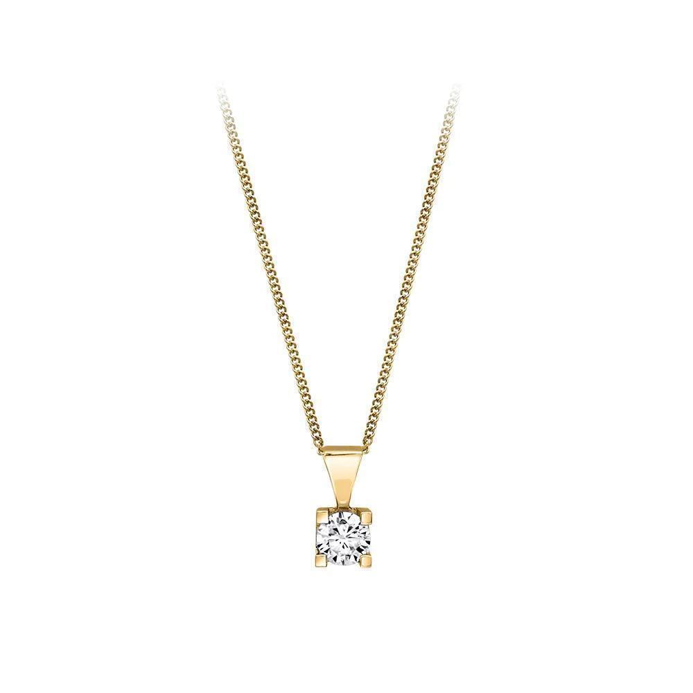 Canadian Diamond 0.25ct Solitaire Pendant in Four Claw Setting Set in 14K Yellow Gold