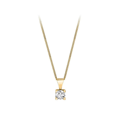 Canadian Diamond 0.15ct Solitaire Pendant in Four Claw Setting Set in 14K Yellow Gold
