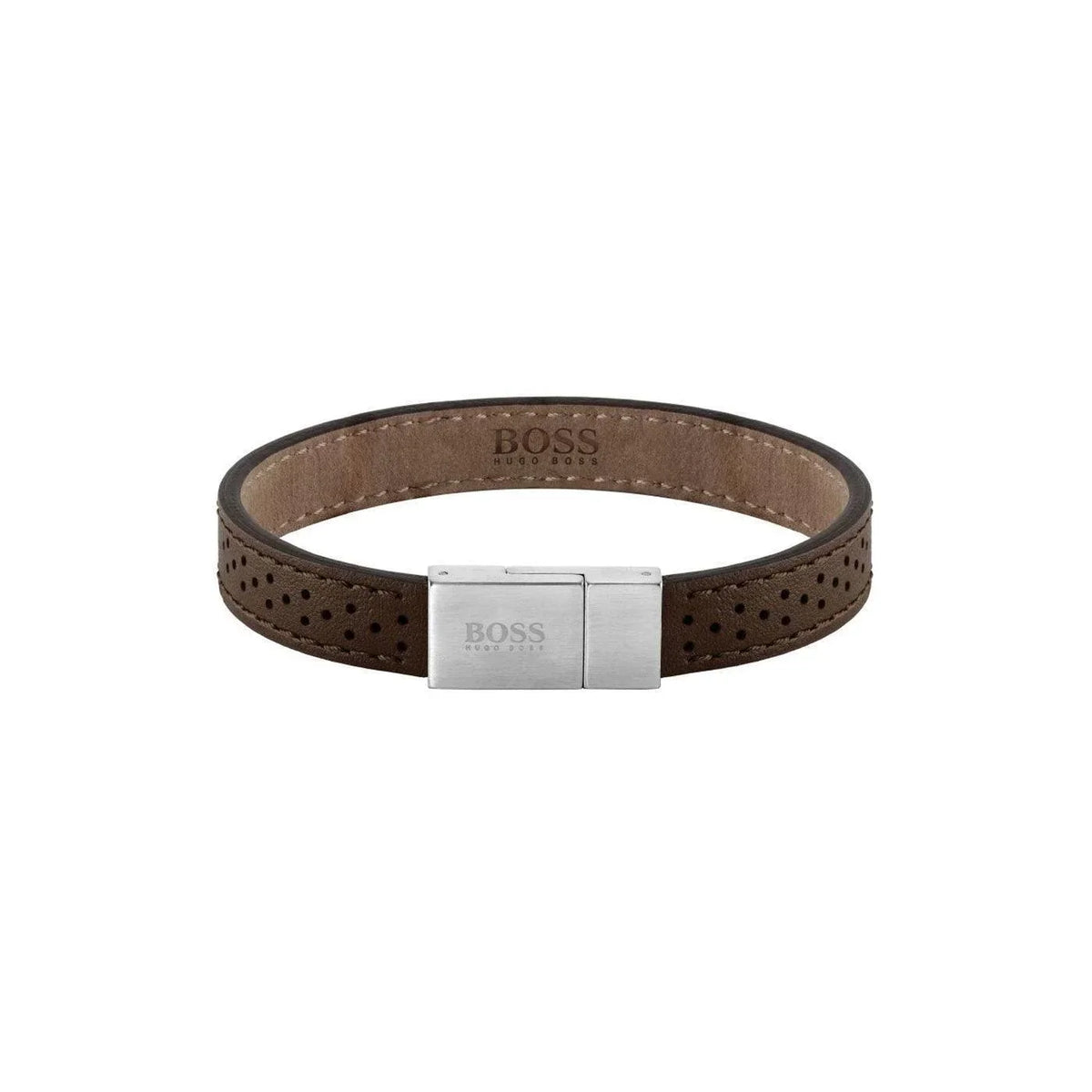 Hugo Boss Jewellery Essentials Brown Leather Mens Bracelet