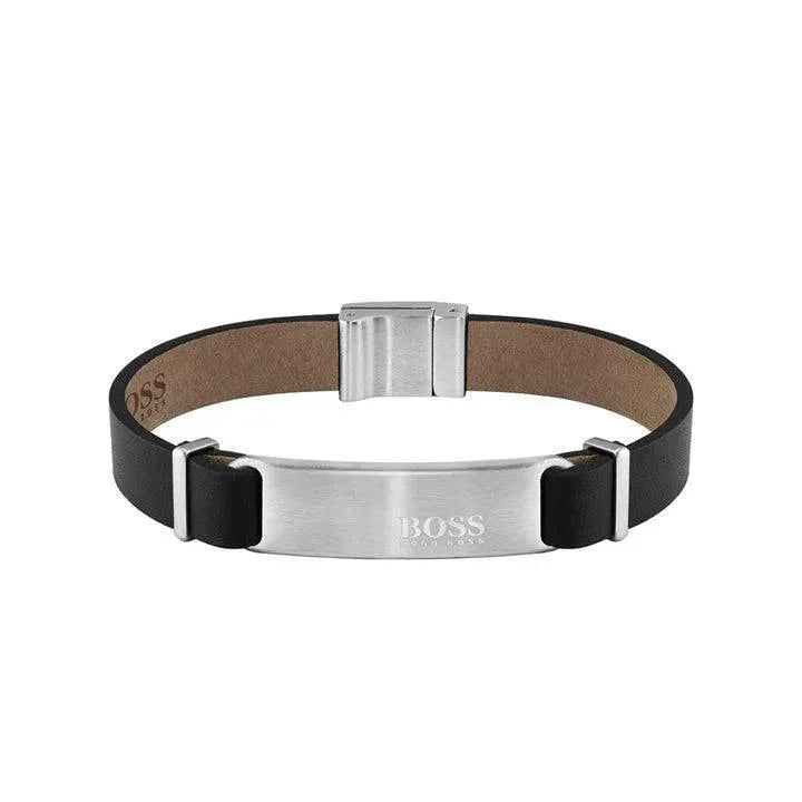 Hugo Boss Jewellery Mens Black Leather Urbanite Bracelet 1580044M