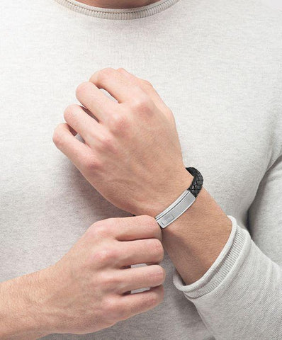 Hugo Boss Jewellery Mens Lander Black Leather Bracelet 1580178M
