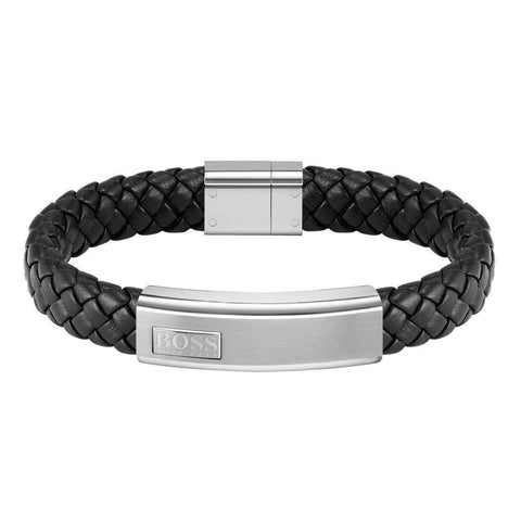 Hugo Boss Jewellery Mens Lander Black Leather Bracelet 1580178M