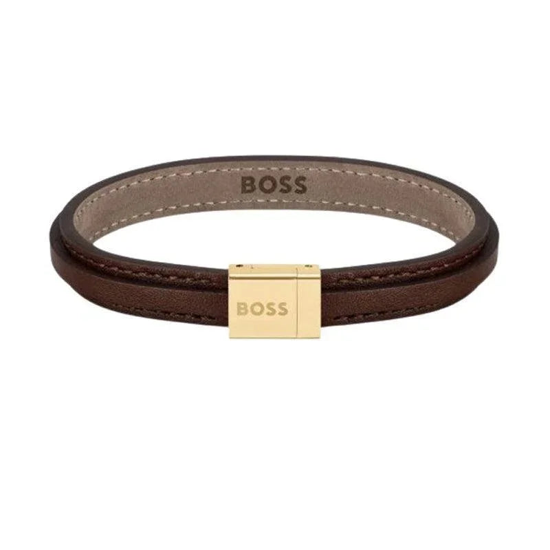 Hugo Boss Jewellery Mens Grover Brown Leather Bracelet 1580329M