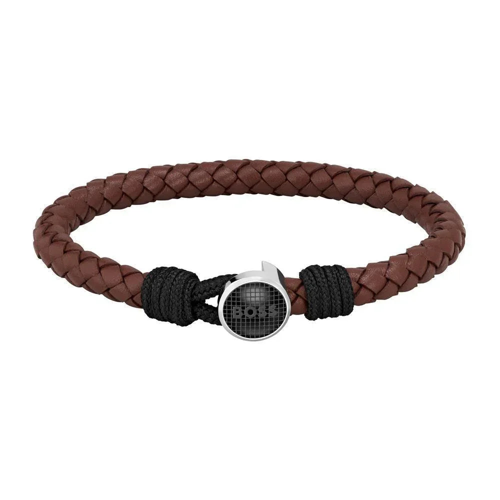 Hugo Boss Jewellery Mens Braided Brown Leather Bracelet 1580467M