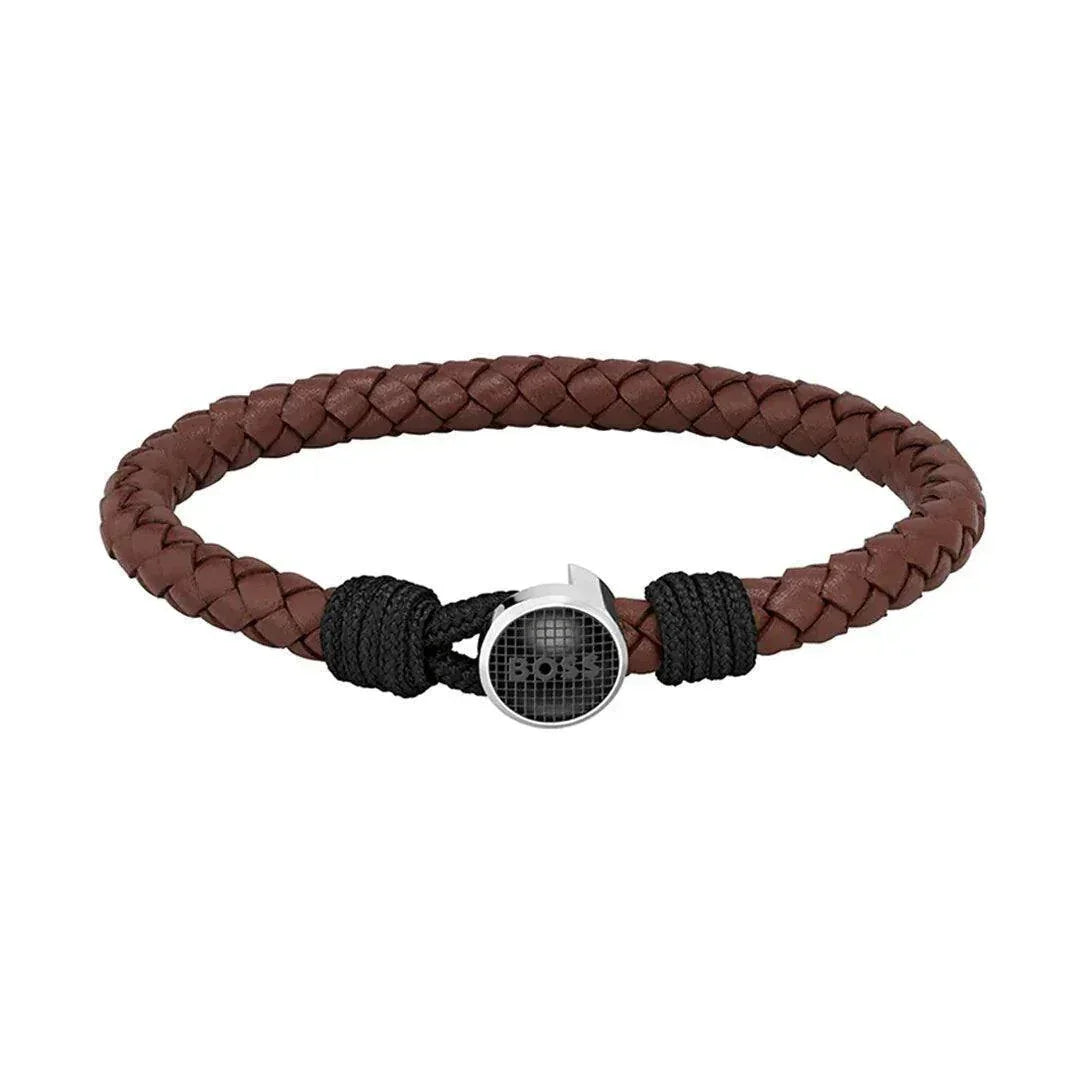 Hugo Boss Jewellery Thad Classic Mens Brown Leather Bracelet 1580467S