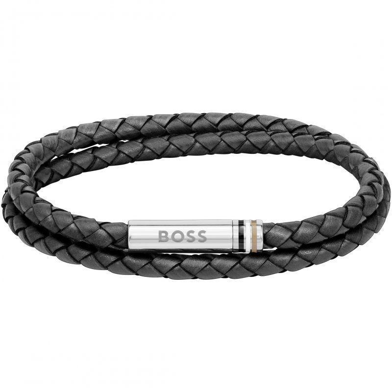 Hugo Boss Jewellery Mens Ares Black Braided Double Leather Bracelet 1580489M