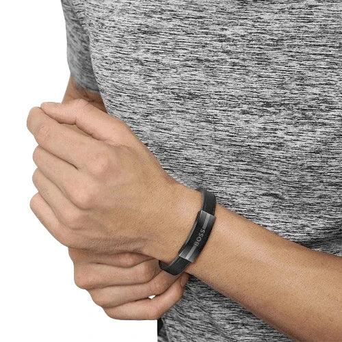 Hugo Boss Jewellery Mens Black Leather Bracelet 1580490M