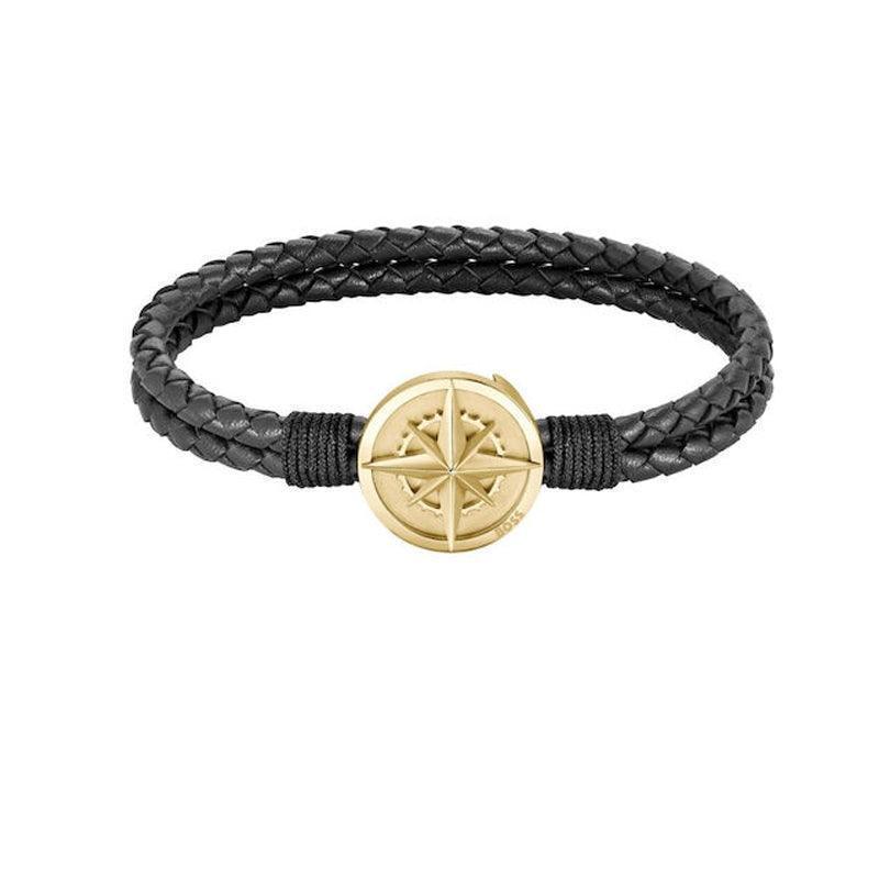 Hugo Boss Jewellery Mens Black Leather Bracelet 1580491M