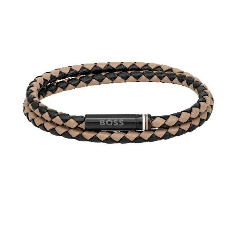 Hugo Boss Jewellery Mens Brown &amp; Black Braided Leather Bracelet 1580495M
