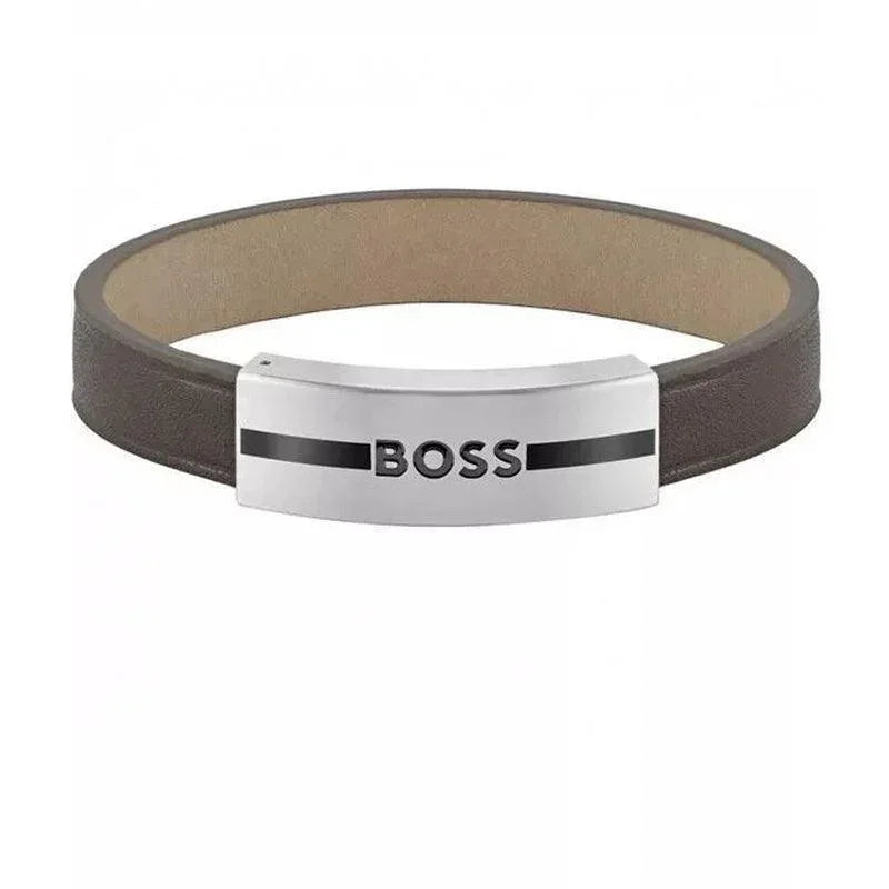 Hugo Boss Jewellery Mens Stainless Steel Brown Leather Bracelet 1580496M