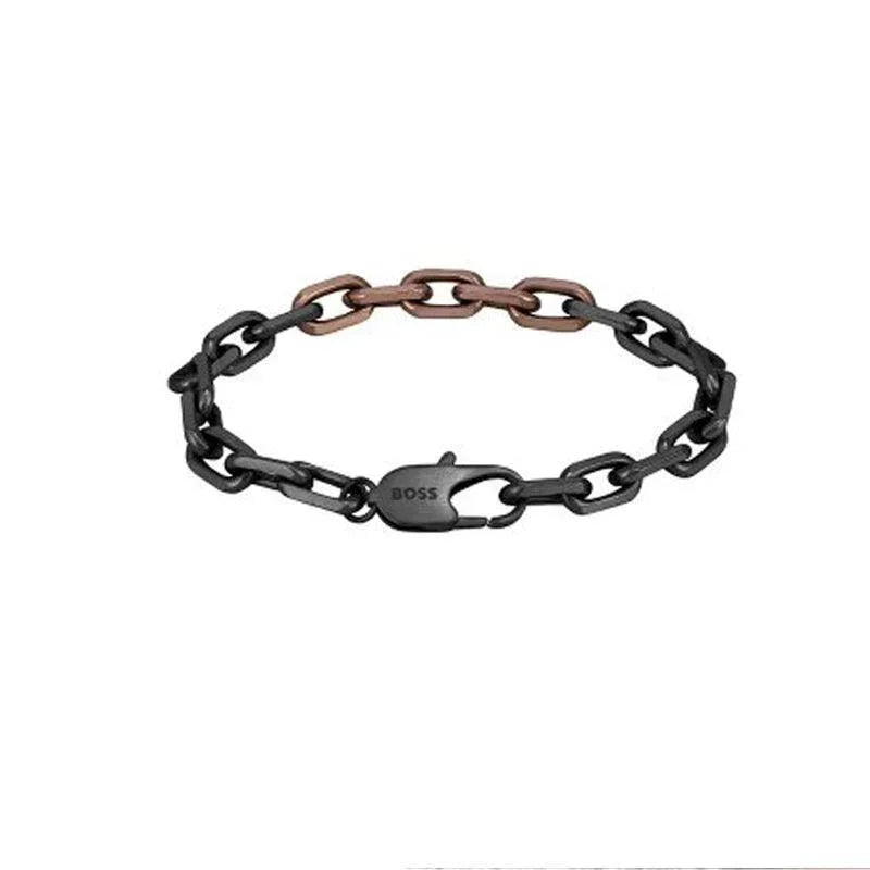 Hugo Boss Jewellery Mens Kane Black and Bronze Bracelet 1580503M