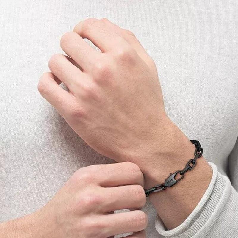 Hugo Boss Jewellery Mens Kane Black and Bronze Bracelet 1580503M