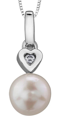 10K White Gold Pearl & Diamond Pendant