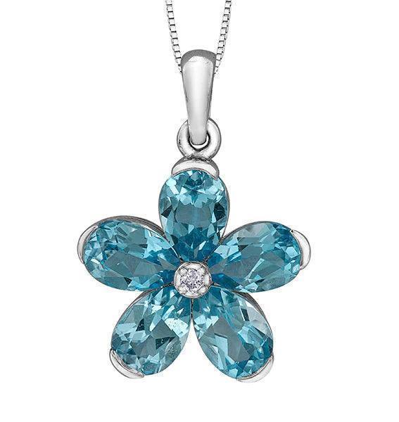 10K White Gold Swiss Blue Topaz &amp; Diamond Pendant