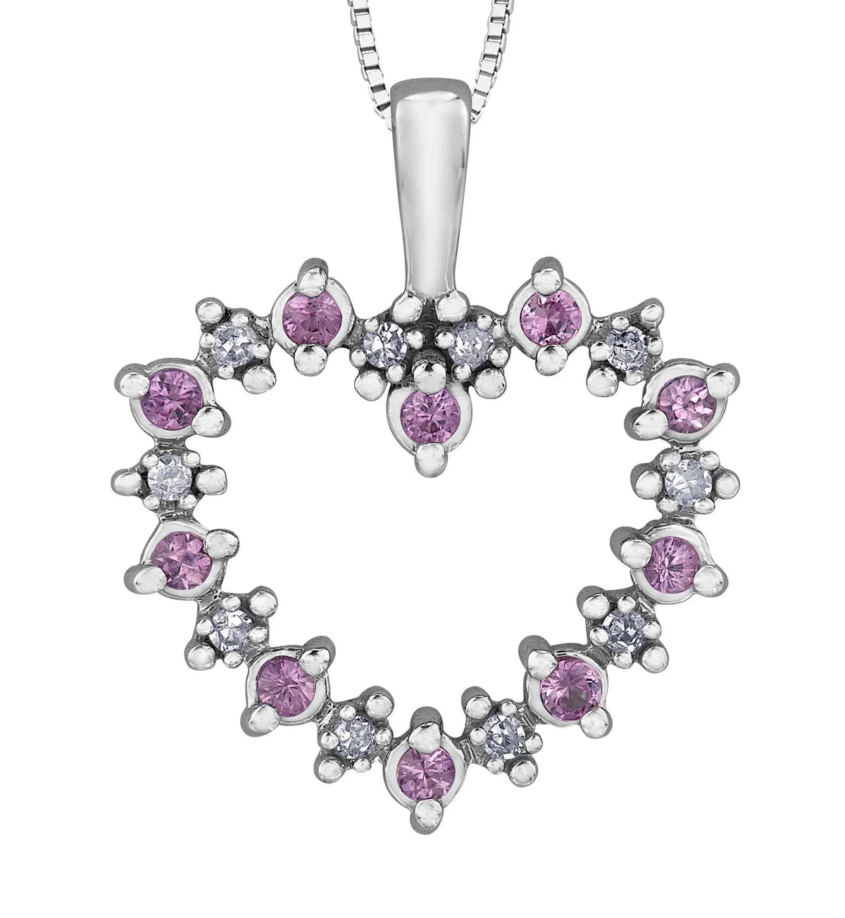 10K White Gold Pink Sapphire &amp; Diamond Heart Pendant