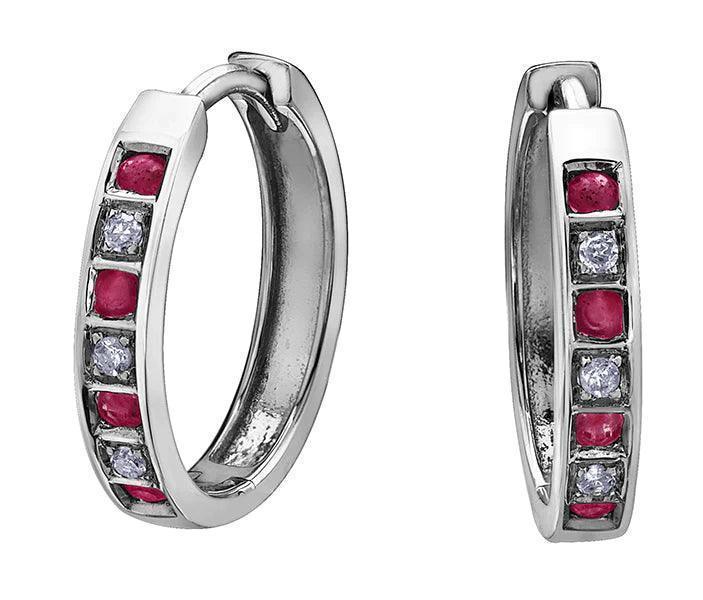 10K White Gold Ruby &amp; Diamond Earring