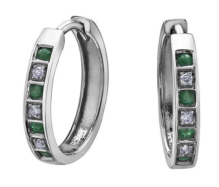 10K White Gold Emerald &amp; Diamond Earring 20013