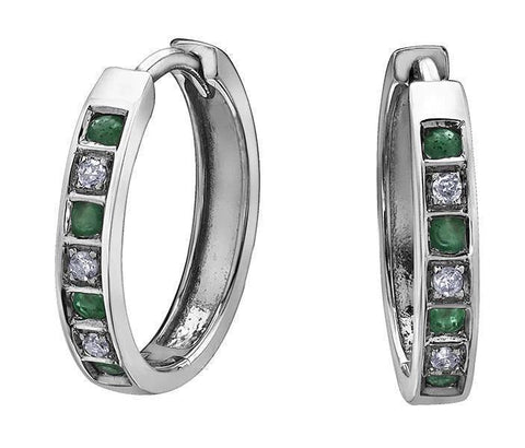 10K White Gold Emerald & Diamond Earring 20013