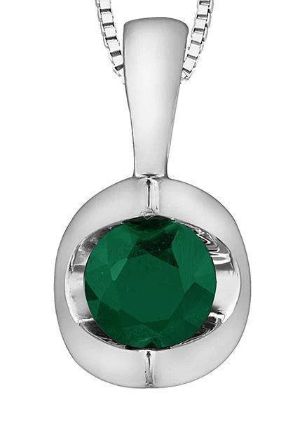10K White Gold Emerald Solitaire Pendant