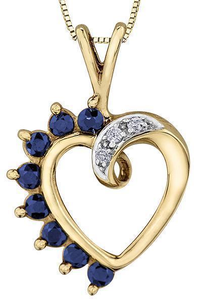10K Yellow Gold Sapphire Heart Pendant