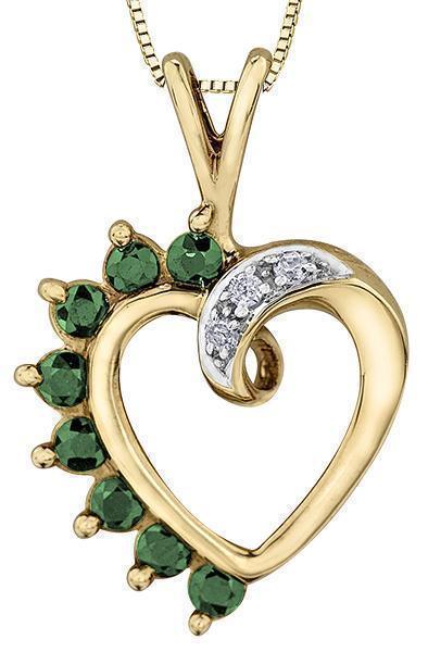 10K Yellow Gold Emerald &amp; Diamond Heart Pendant