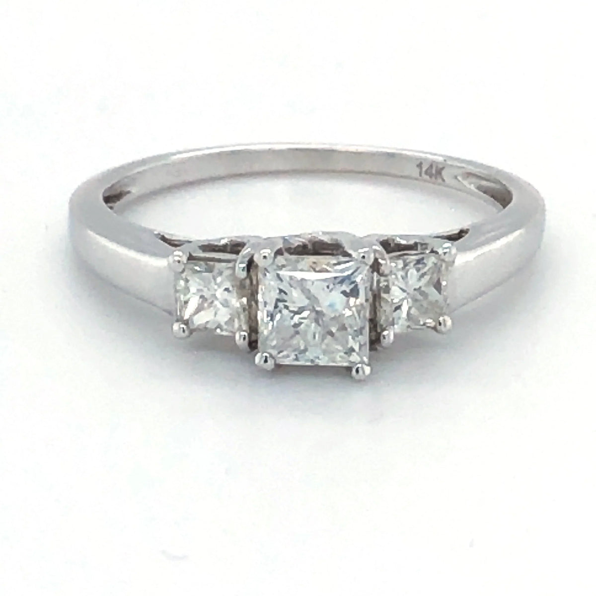 14K White Gold 0.90TDW Past Present and Future Princess Cut Diamond Engagement Ring