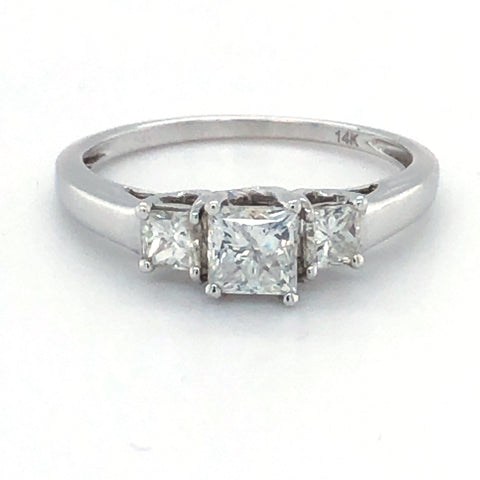 14K White Gold 0.90TDW Past Present and Future Princess Cut Diamond Engagement Ring