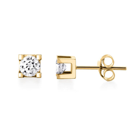 Canadian Diamond 0.60ct Solitaire Earrings in Four Claw Setting Set in 14K Yellow Gold