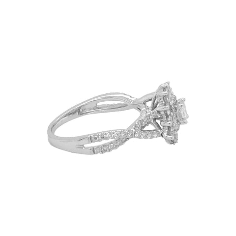 14 Karat White 1.00tdw Princess Cut Solitaire With Halo Side Diamond Engagement Ring