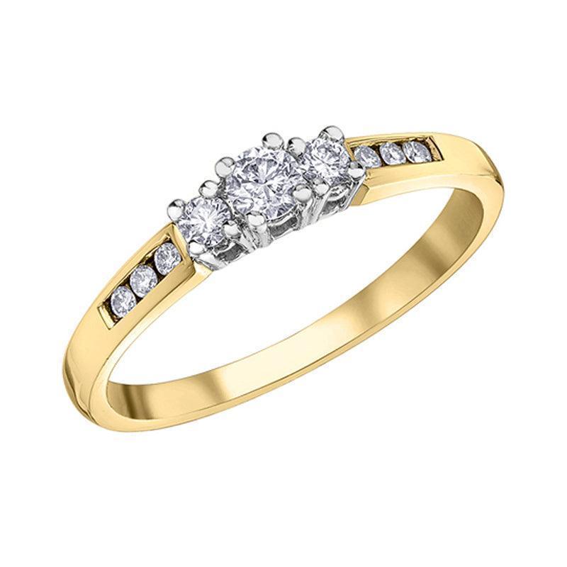 14K Yellow Gold 0.25 Carat Diamond Engagement Ring with 0.11 Carat Center Diamond