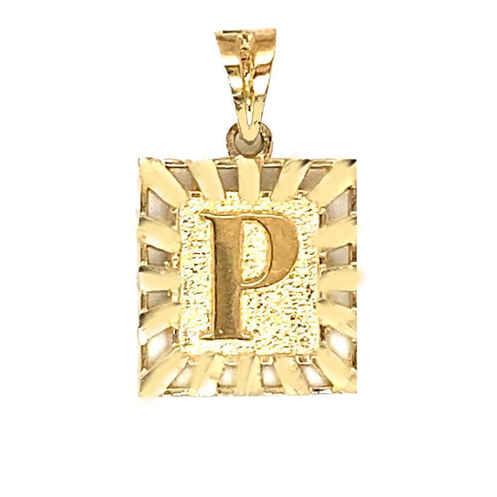 10 Karat Yellow Gold Initial Letter P Square Pendant