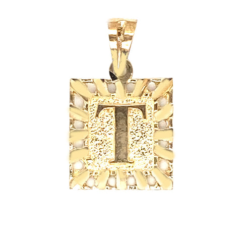 10K Yellow Gold Initial Letter T Square Pendant