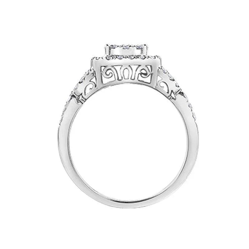 1.00 Carat 10K White Gold Diamond Halo Engagement Ring
