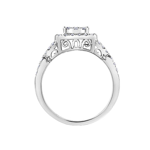 1.00 Carat 10K White Gold Diamond Halo Engagement Ring