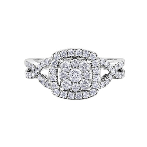 1.00 Carat 10K White Gold Diamond Halo Engagement Ring