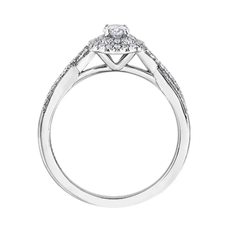 10K White Gold 0.50 Carat Oval Halo Diamond Ring with Twisted Band