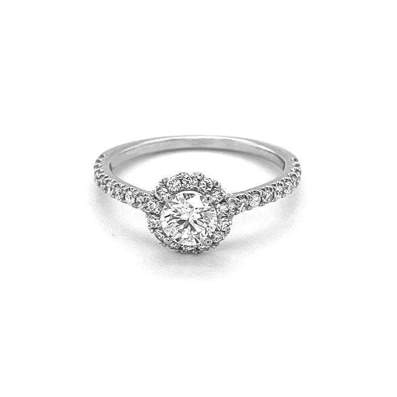 14K White Gold 1.05tdw Lab Grown Round Halo Diamond Engagement Ring